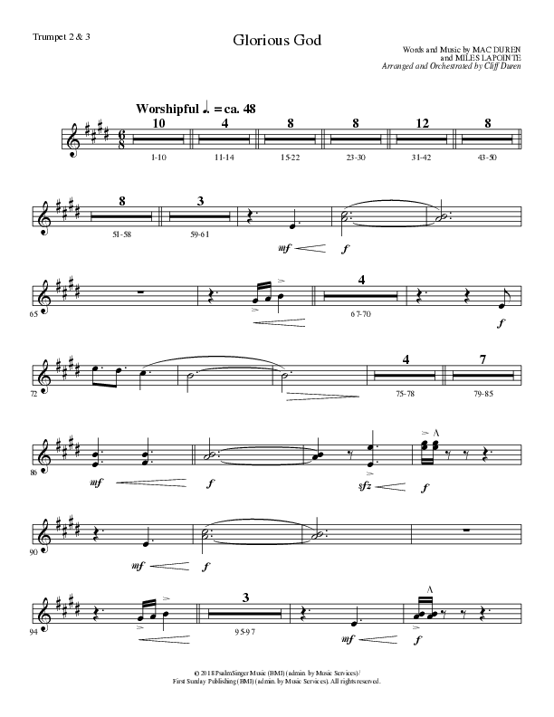 Glorious God (Choral Anthem SATB) Trumpet 2/3 (Lillenas Choral / Arr. Cliff Duren)