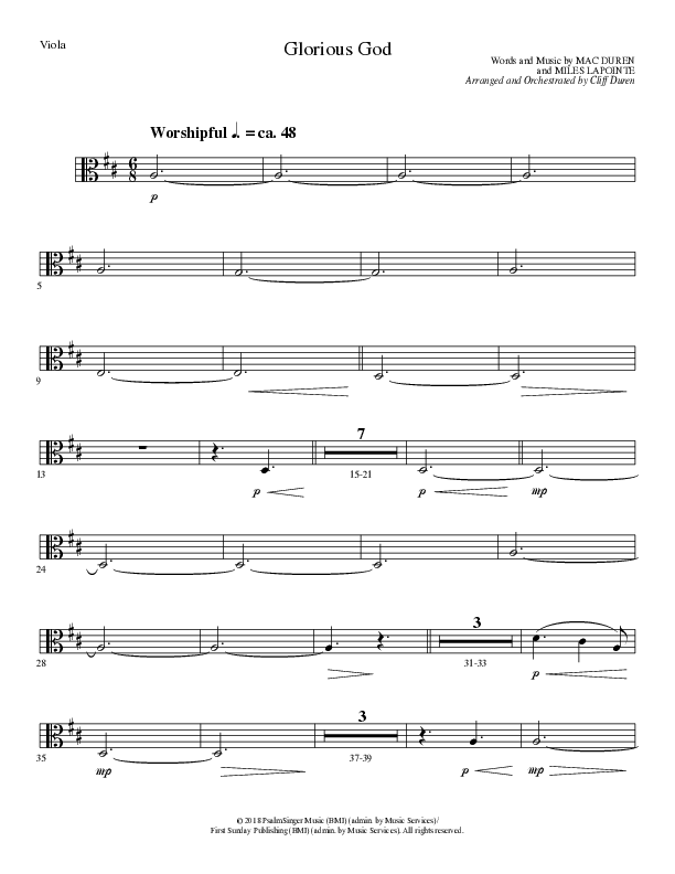 Glorious God (Choral Anthem SATB) Viola (Lillenas Choral / Arr. Cliff Duren)