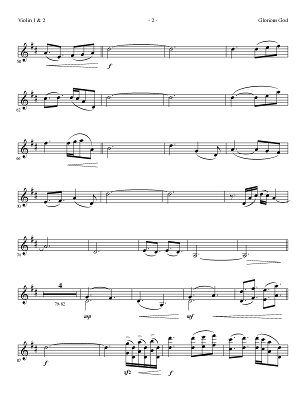 Glorious God (Choral Anthem SATB) Violin 1/2 (Lillenas Choral / Arr. Cliff Duren)
