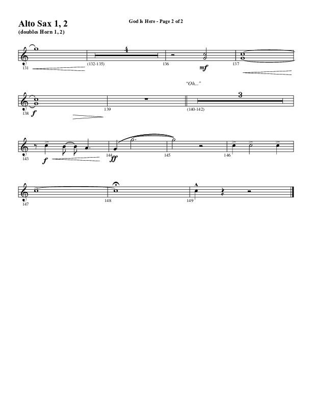God Is Here (Choral Anthem SATB) Alto Sax 1/2 (Word Music Choral / Arr. Cliff Duren)