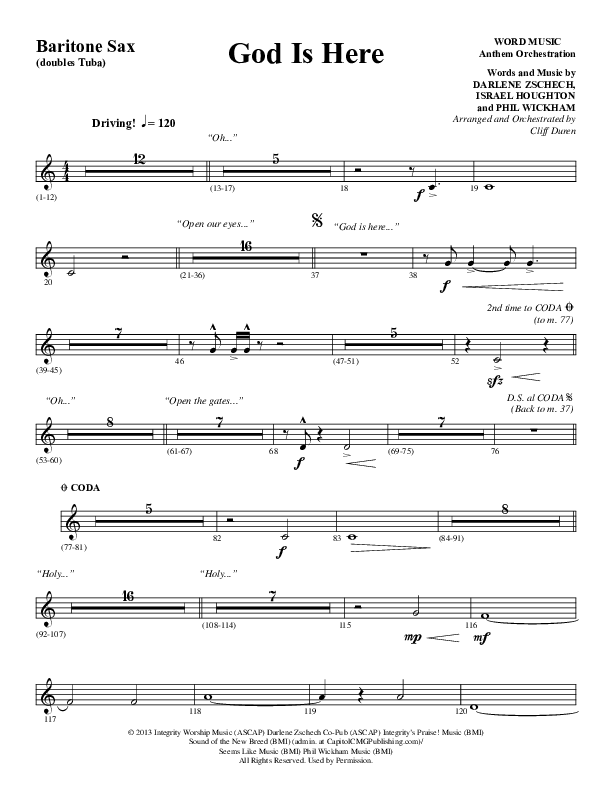 God Is Here (Choral Anthem SATB) Bari Sax (Word Music Choral / Arr. Cliff Duren)