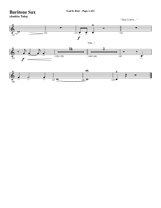 God Is Here (Choral Anthem SATB) Bari Sax (Word Music Choral / Arr. Cliff Duren)