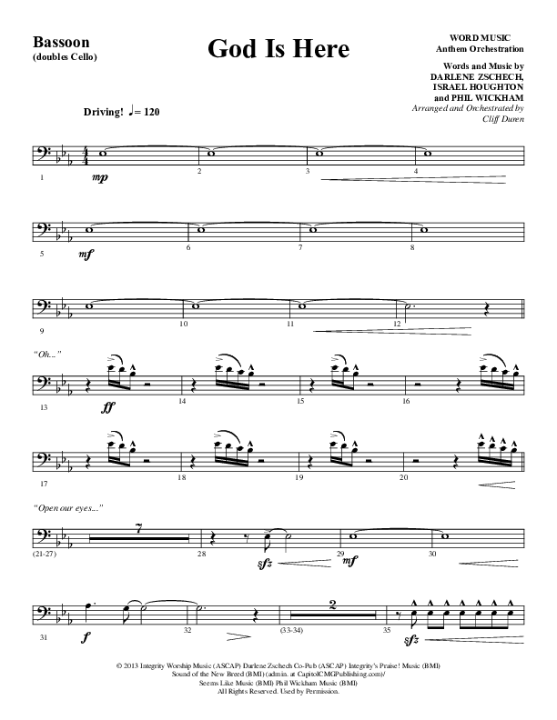 God Is Here (Choral Anthem SATB) Bassoon (Word Music Choral / Arr. Cliff Duren)