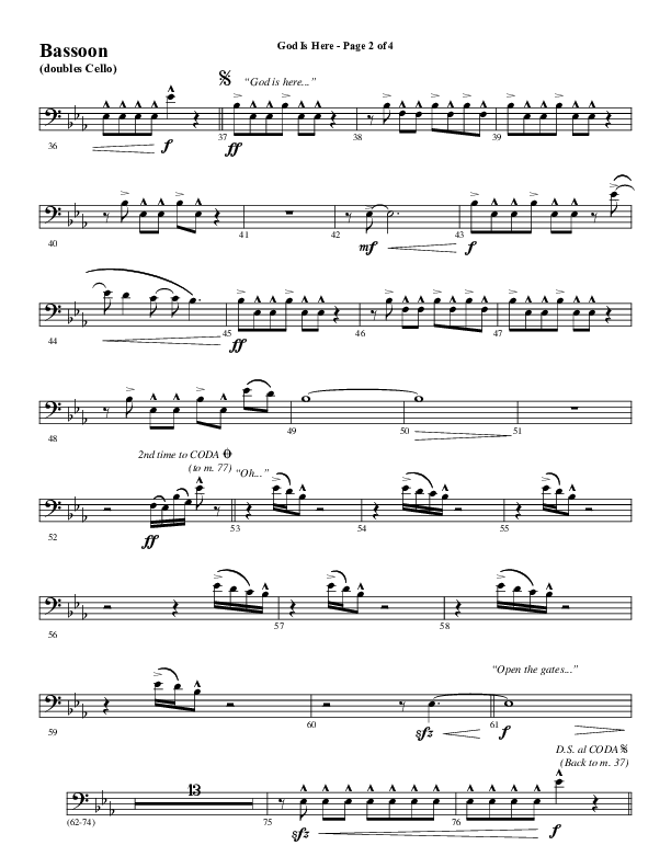 God Is Here (Choral Anthem SATB) Bassoon (Word Music Choral / Arr. Cliff Duren)