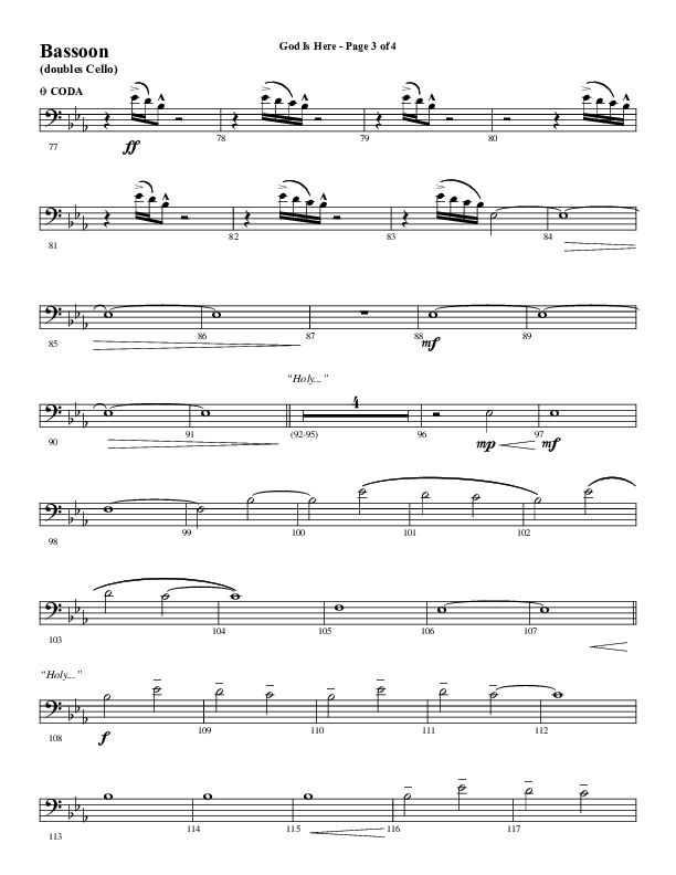 God Is Here (Choral Anthem SATB) Bassoon (Word Music Choral / Arr. Cliff Duren)