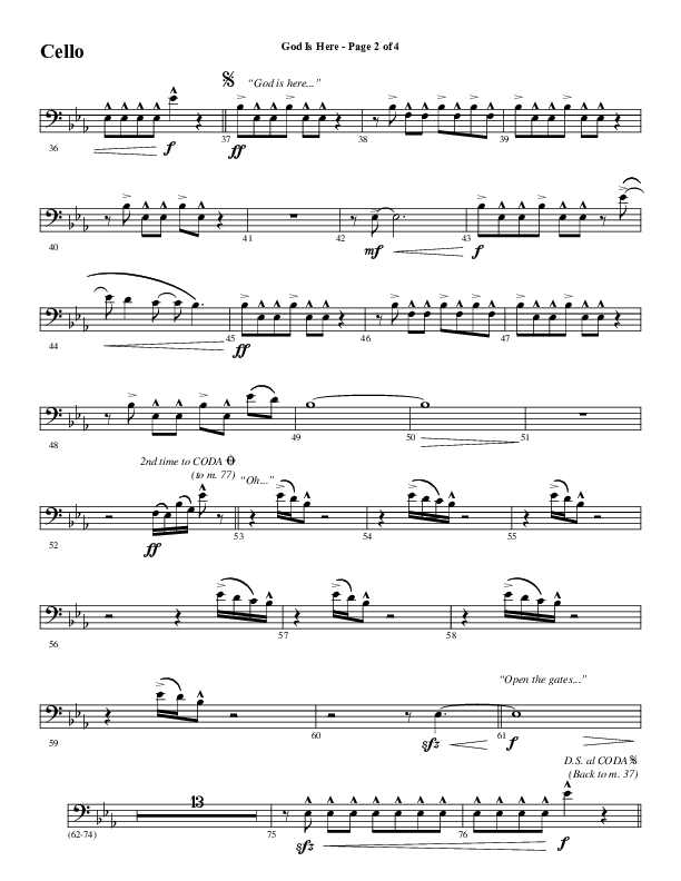 God Is Here (Choral Anthem SATB) Cello (Word Music Choral / Arr. Cliff Duren)