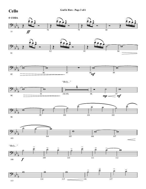 God Is Here (Choral Anthem SATB) Cello (Word Music Choral / Arr. Cliff Duren)