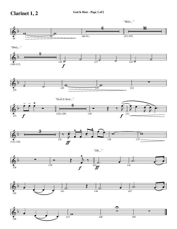 God Is Here (Choral Anthem SATB) Clarinet 1/2 (Word Music Choral / Arr. Cliff Duren)