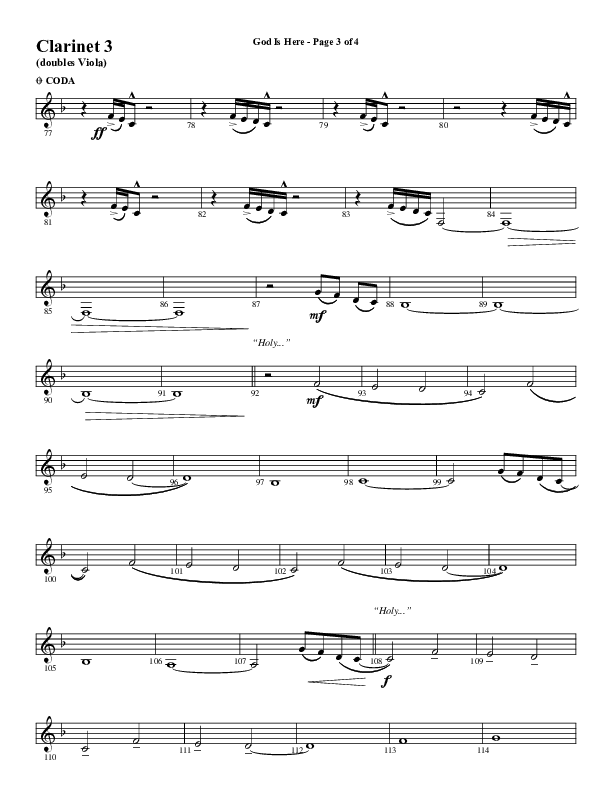 God Is Here (Choral Anthem SATB) Clarinet 3 (Word Music Choral / Arr. Cliff Duren)
