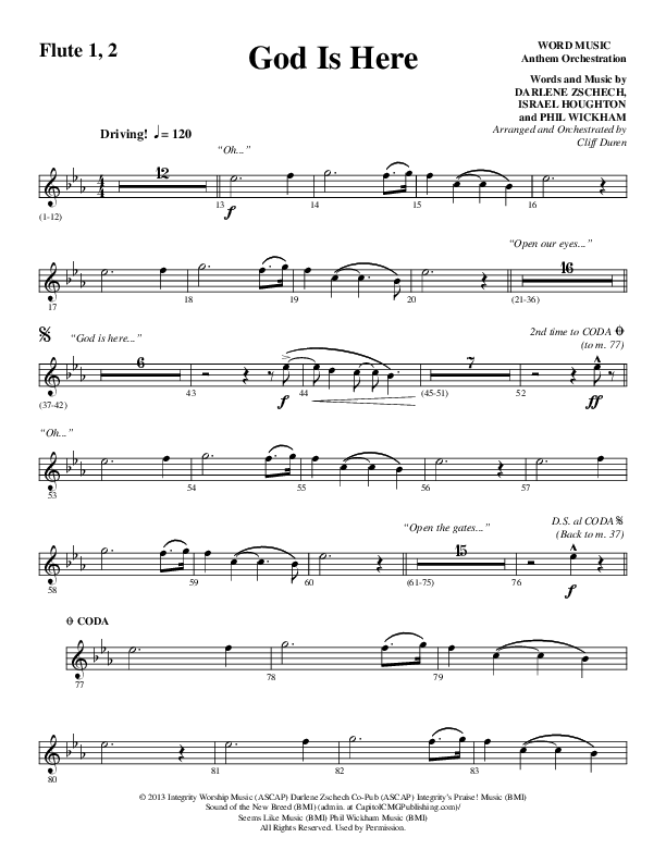 God Is Here (Choral Anthem SATB) Flute 1/2 (Word Music Choral / Arr. Cliff Duren)