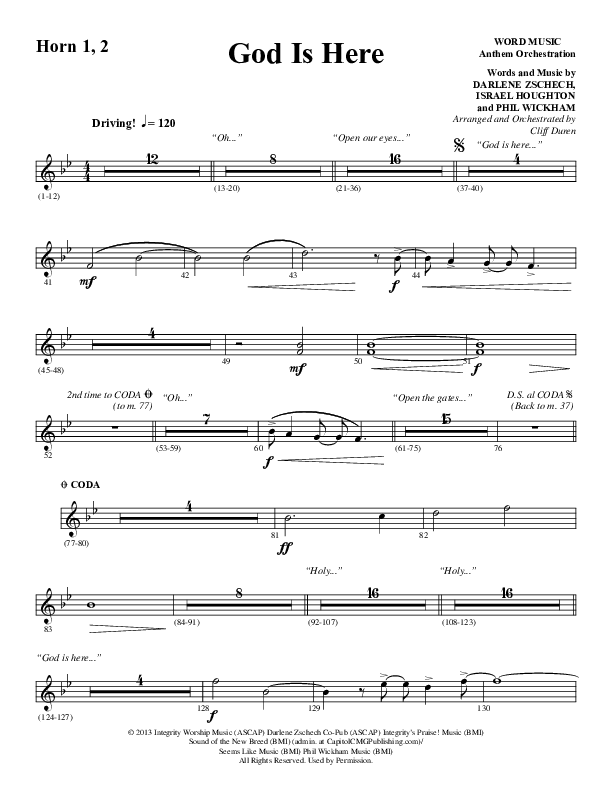 God Is Here (Choral Anthem SATB) French Horn 1/2 (Word Music Choral / Arr. Cliff Duren)