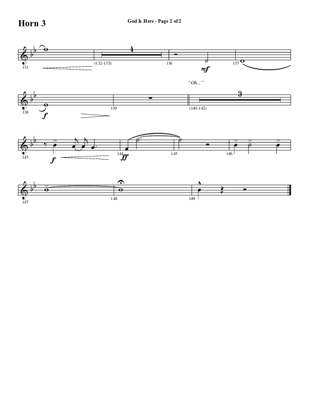 God Is Here (Choral Anthem SATB) French Horn 3 (Word Music Choral / Arr. Cliff Duren)
