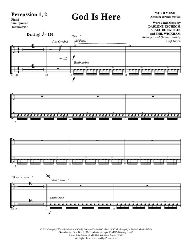 God Is Here (Choral Anthem SATB) Percussion 1/2 (Word Music Choral / Arr. Cliff Duren)