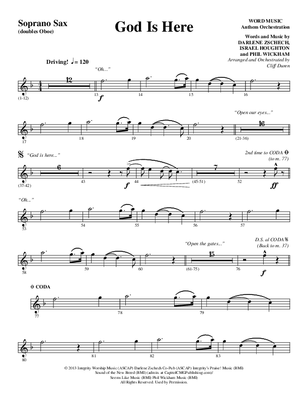 God Is Here (Choral Anthem SATB) Soprano Sax (Word Music Choral / Arr. Cliff Duren)