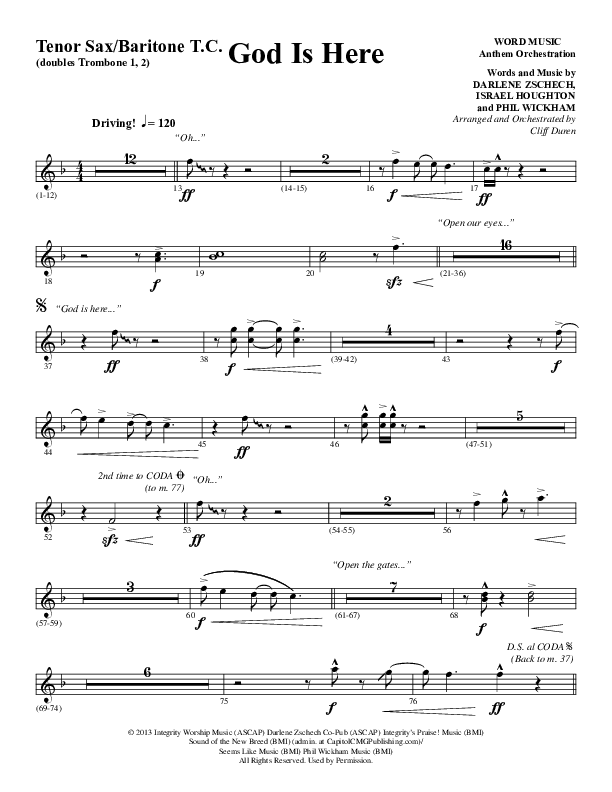 God Is Here (Choral Anthem SATB) Tenor Sax/Baritone T.C. (Word Music Choral / Arr. Cliff Duren)