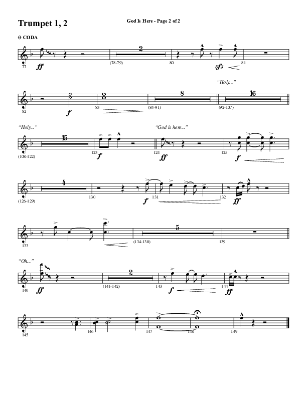 God Is Here (Choral Anthem SATB) Trumpet 1,2 (Word Music Choral / Arr. Cliff Duren)