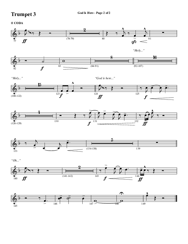 God Is Here (Choral Anthem SATB) Trumpet 3 (Word Music Choral / Arr. Cliff Duren)