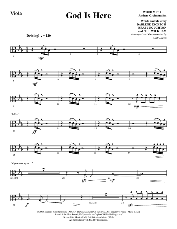 God Is Here (Choral Anthem SATB) Viola (Word Music Choral / Arr. Cliff Duren)