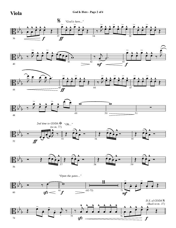 God Is Here (Choral Anthem SATB) Viola (Word Music Choral / Arr. Cliff Duren)