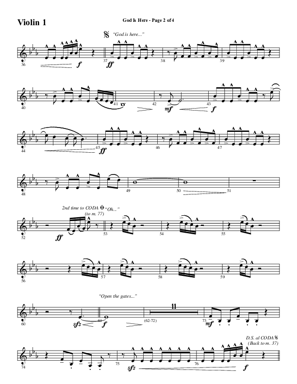 God Is Here (Choral Anthem SATB) Violin 1 (Word Music Choral / Arr. Cliff Duren)
