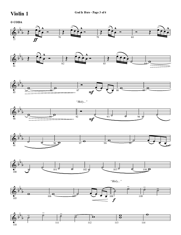 God Is Here (Choral Anthem SATB) Violin 1 (Word Music Choral / Arr. Cliff Duren)