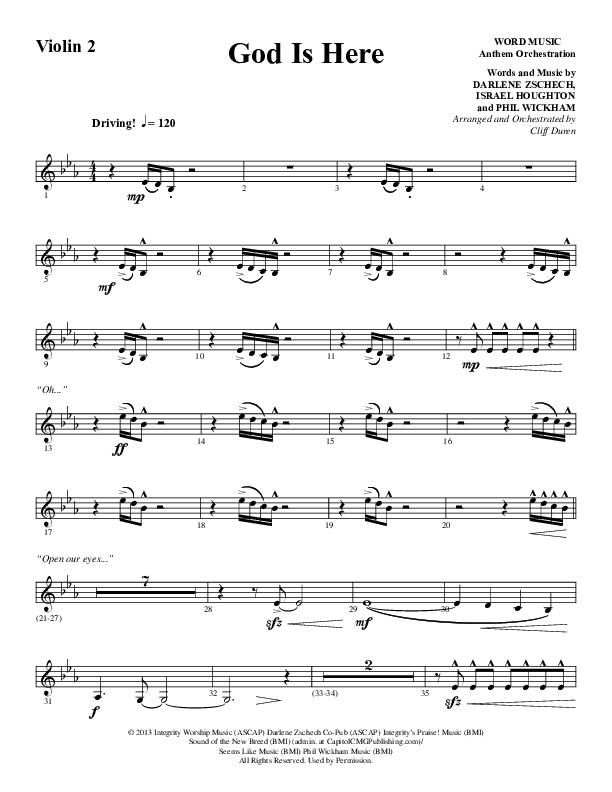 God Is Here (Choral Anthem SATB) Violin 2 (Word Music Choral / Arr. Cliff Duren)