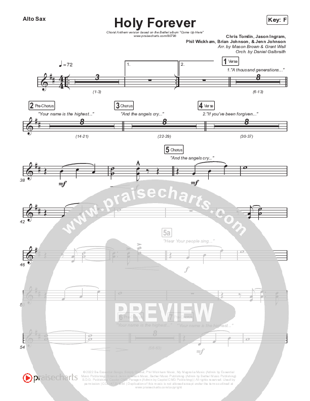 Holy Forever (Choral Anthem SATB) Sax Pack (Bethel Music / Arr. Mason Brown)