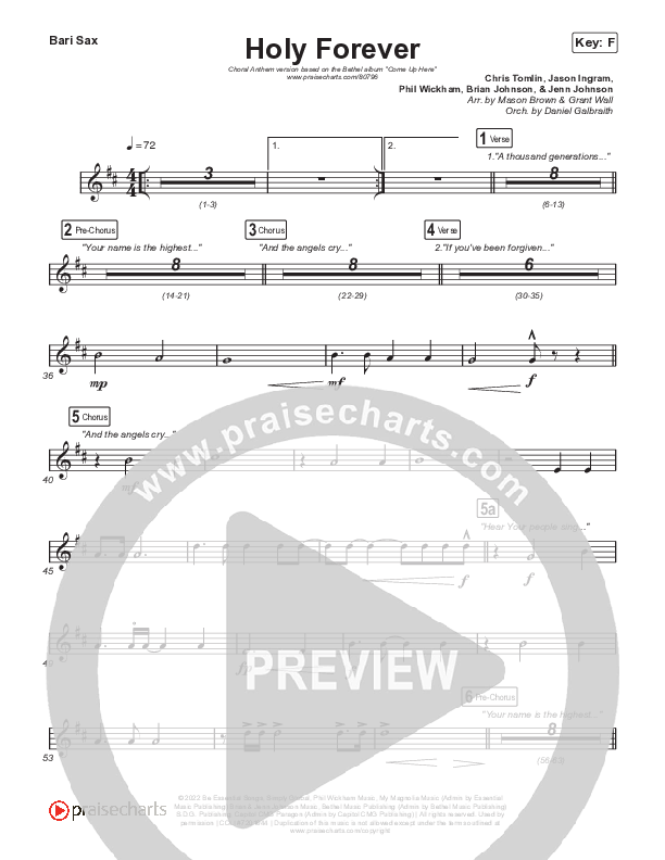 Holy Forever (Choral Anthem SATB) Bari Sax (Bethel Music / Arr. Mason Brown)