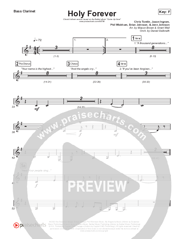 Holy Forever (Choral Anthem SATB) Bass Clarinet (Bethel Music / Arr. Mason Brown)