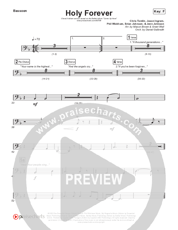 Holy Forever (Choral Anthem SATB) Bassoon (Bethel Music / Arr. Mason Brown)