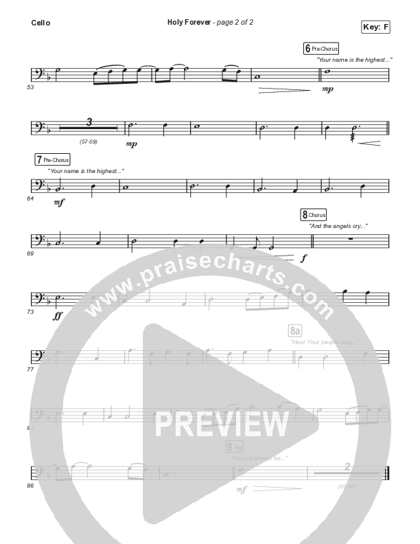 Holy Forever (Choral Anthem SATB) Cello (Bethel Music / Arr. Mason Brown)