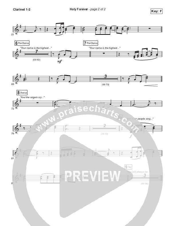Holy Forever (Choral Anthem SATB) Clarinet 1/2 (Bethel Music / Arr. Mason Brown)