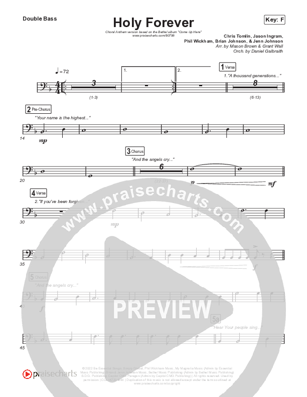 Holy Forever (Choral Anthem SATB) String Bass (Bethel Music / Arr. Mason Brown)