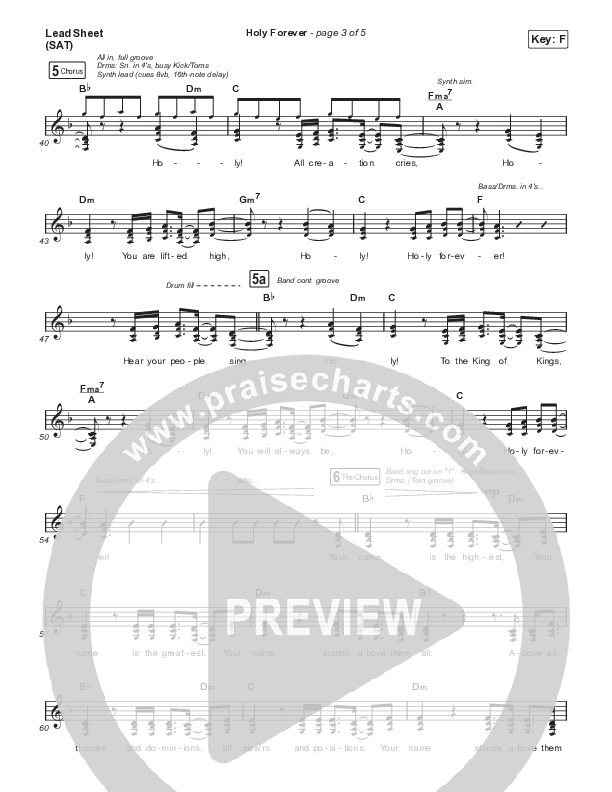 Holy Forever (Choral Anthem SATB) Lead Sheet (SAT) (Bethel Music / Arr. Mason Brown)