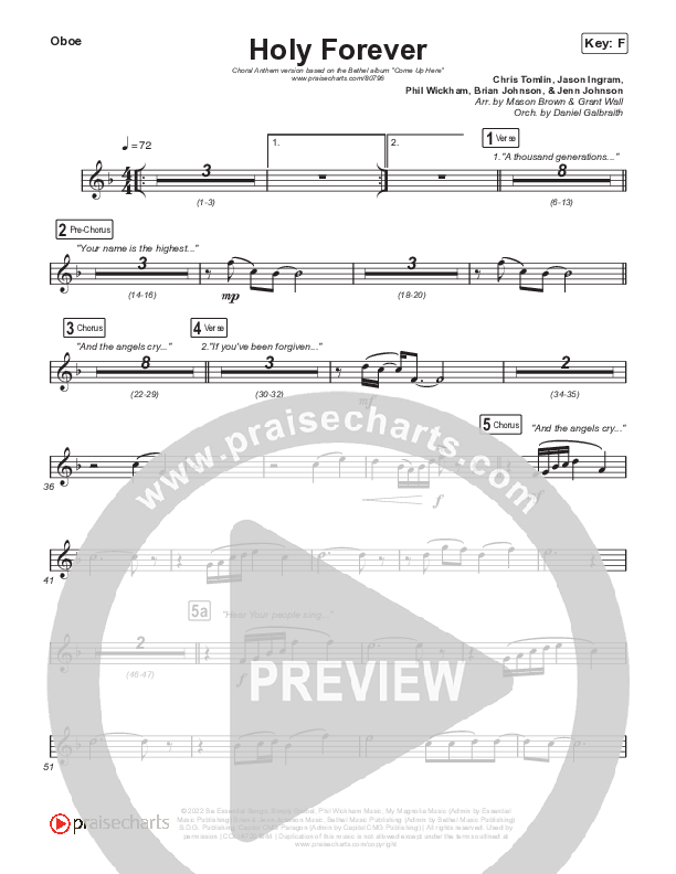 Holy Forever (Choral Anthem SATB) Oboe (Bethel Music / Arr. Mason Brown)