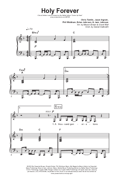 Holy Forever (Choral Anthem SATB) Octavo (SATB & Pno) (Bethel Music / Arr. Mason Brown)
