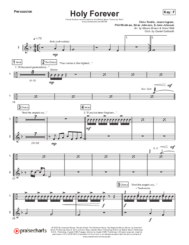 Holy Forever (Choral Anthem SATB) Percussion (Bethel Music / Arr. Mason Brown)