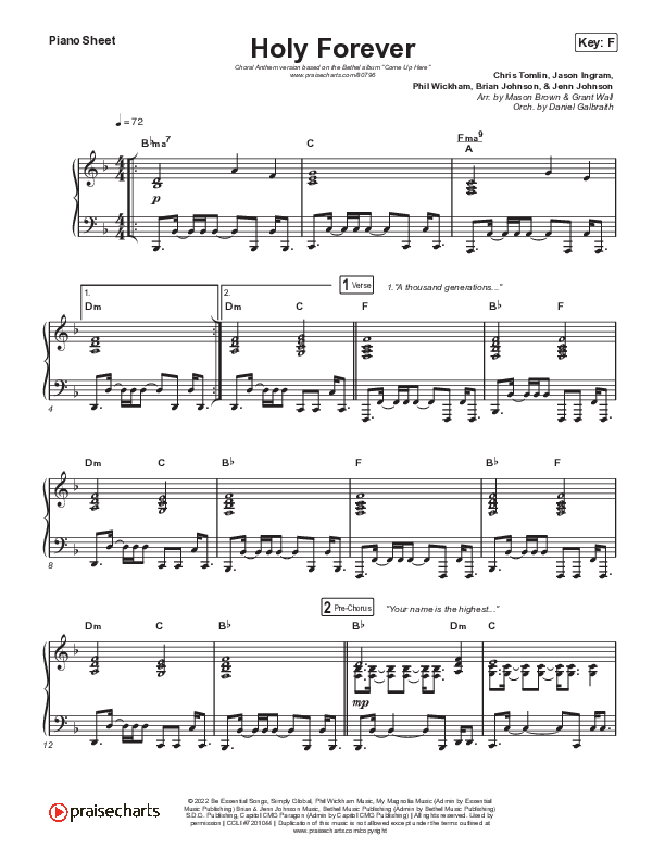 Holy Forever (Choral Anthem SATB) Piano Sheet (Bethel Music / Arr. Mason Brown)