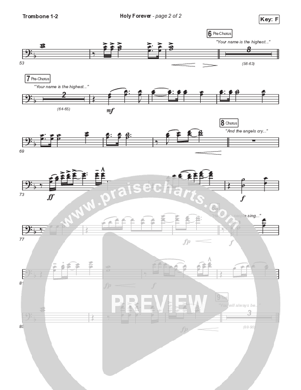 Holy Forever (Choral Anthem SATB) Trombone 1,2 (Bethel Music / Arr. Mason Brown)