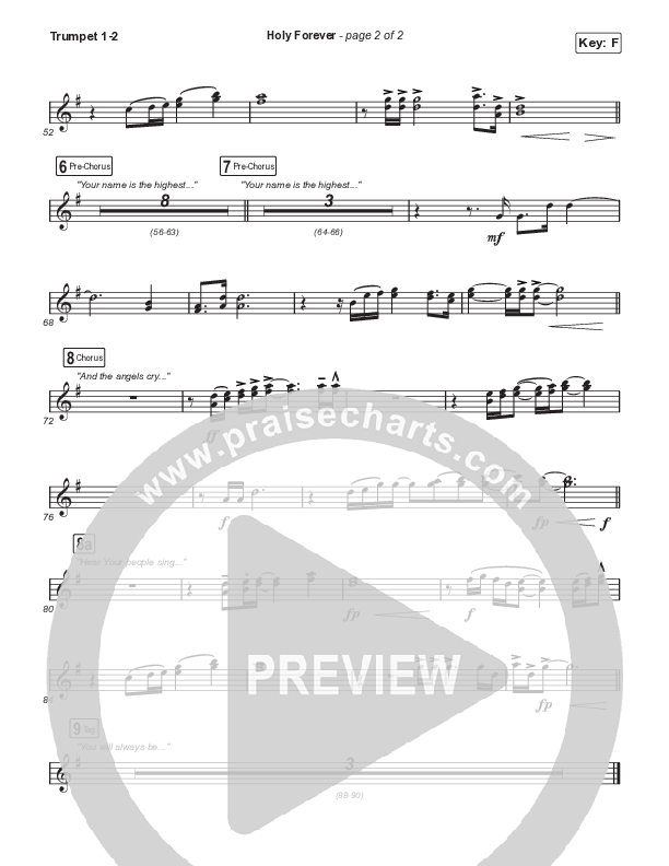 Holy Forever (Choral Anthem SATB) Trumpet 1,2 (Bethel Music / Arr. Mason Brown)