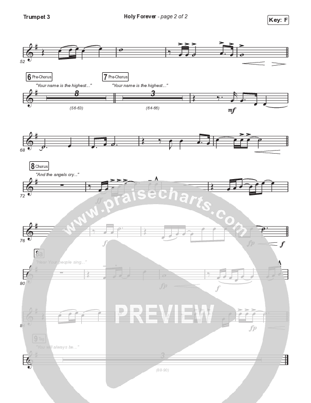 Holy Forever (Choral Anthem SATB) Trumpet 3 (Bethel Music / Arr. Mason Brown)