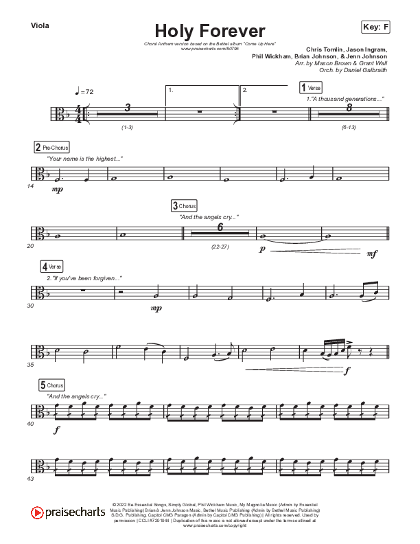 Holy Forever (Choral Anthem SATB) Viola (Bethel Music / Arr. Mason Brown)