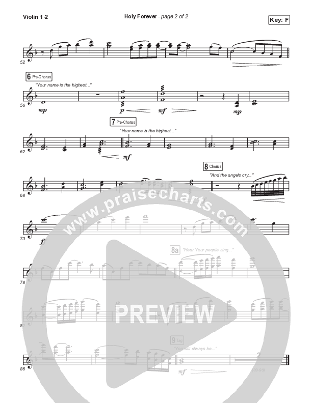 Holy Forever (Choral Anthem SATB) Violin 1,2 (Bethel Music / Arr. Mason Brown)