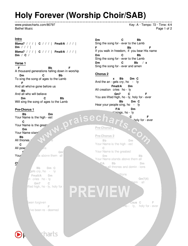 Holy Forever (Worship Choir/SAB) Chords & Lyrics (Bethel Music / Arr. Mason Brown)