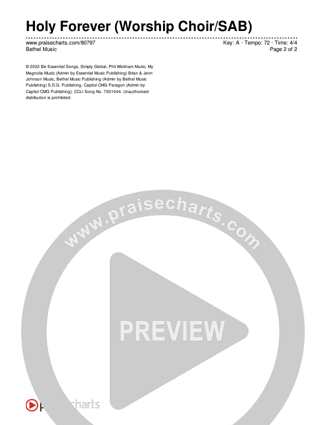 Holy Forever (Worship Choir/SAB) Chords & Lyrics (Bethel Music / Arr. Mason Brown)
