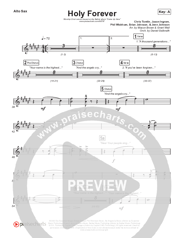 Holy Forever (Worship Choir/SAB) Alto Sax (Bethel Music / Arr. Mason Brown)