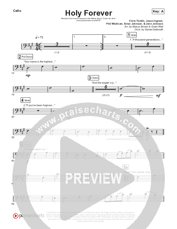 Holy Forever (Worship Choir/SAB) Cello (Bethel Music / Arr. Mason Brown)