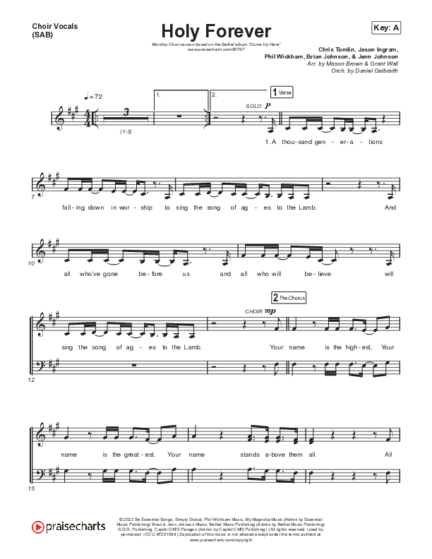 Holy Forever (Worship Choir/SAB) Choir Sheet (SAB) (Bethel Music / Arr. Mason Brown)