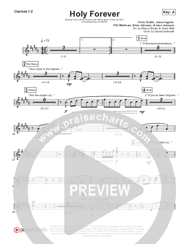 Holy Forever (Worship Choir/SAB) Clarinet 1/2 (Bethel Music / Arr. Mason Brown)