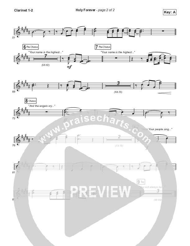 Holy Forever (Worship Choir/SAB) Clarinet 1/2 (Bethel Music / Arr. Mason Brown)